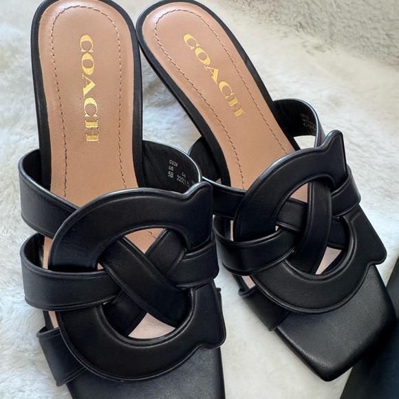 Coach Tillie Black Leather Heeled Slides Size 5 - Picture 6 of 6